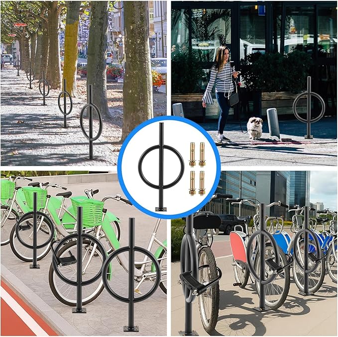 2 Pack 2 Bike Capacity Post and Ring Bike Rack Commercial Bicycle Rack 35" L Heavy Duty Galvanized Steel Bicycle Organizer Ground Parking Stand for Outdoor Garages Streets Yards Sidewalks