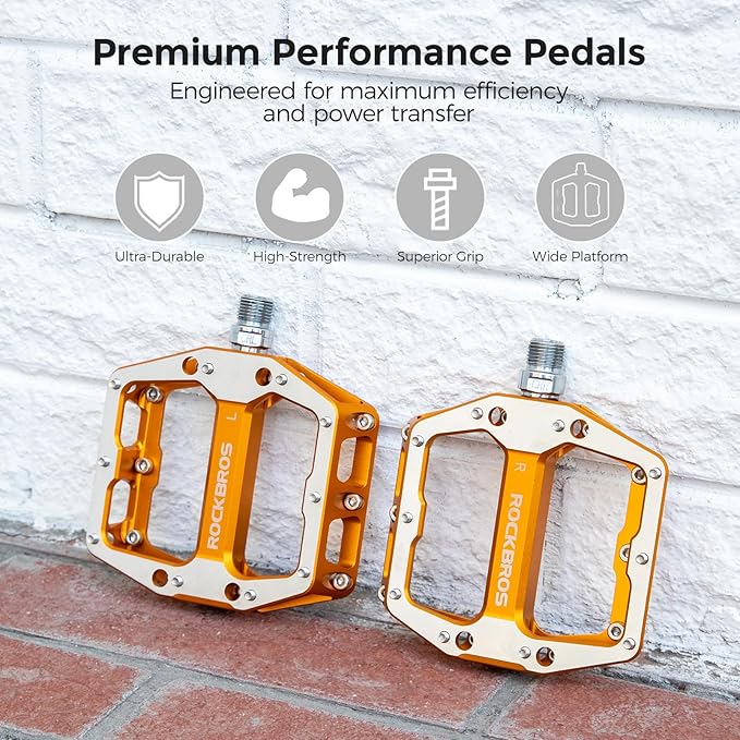 ROCKBROS Mountain Road Bike Pedals Durable CNC Machined Wide Flat Pedal Non-Slip Lightweight Aluminum Alloy，with Smooth Sealed Bearings for 9/16" Bicycle, MTB, E-Bike