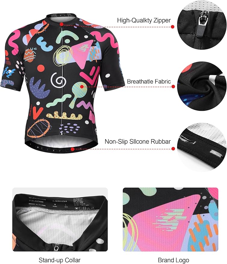 LAMEDA Men's Cycling Jersey Breathable Lightweight Bike Jersey for Men Cycling Short Sleeve Elastic Road Bike Shirt