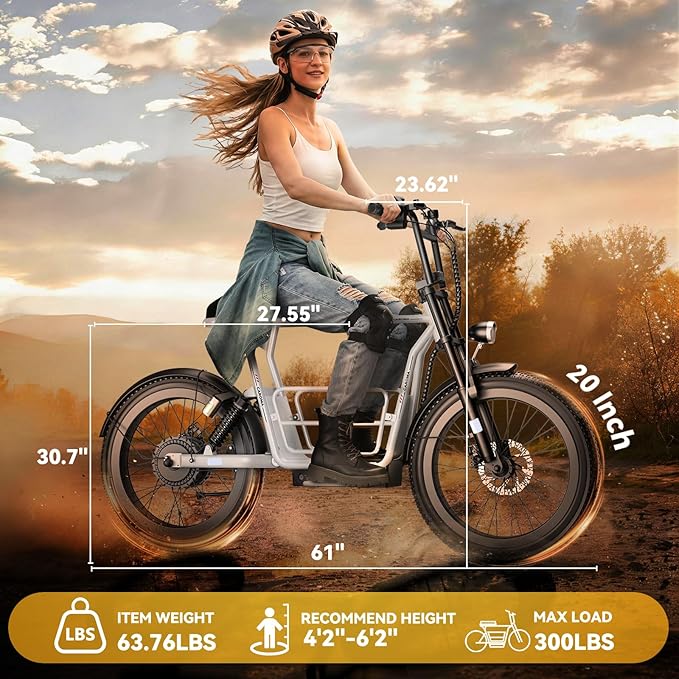 Caroma Peak 1200W/1000W/800W/500W Electric Scooter with Seat,16"/20" Fat Tire Ebike All-Terrain,Max 30Miles&20MPH Electric Scooter Adults,Electric Motorcycle Adults with Storage Basket for Cargo&Pets