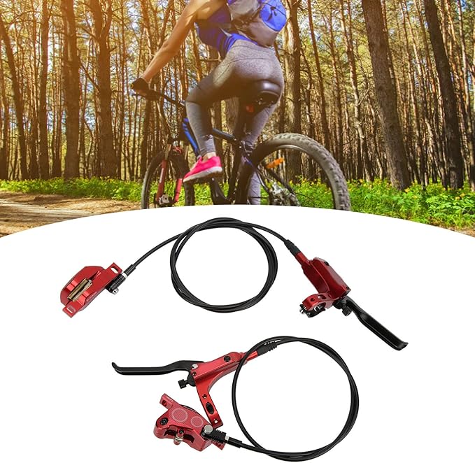 Mountain Bike Hydraulic Disc Brake Set, 4 Piston Front Rear Brake with Screw and Olive Head, Oil Needle, Mounting Column for Most Bikes