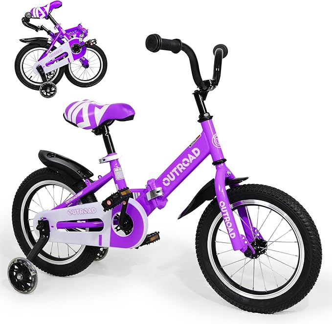 Outroad Kids Bike for Boys Girls Age 3-9 Years Old, 14 16 18 Inch Kid's Bike with Training Wheels, Children Bicycles for Toddler, Blue and Red