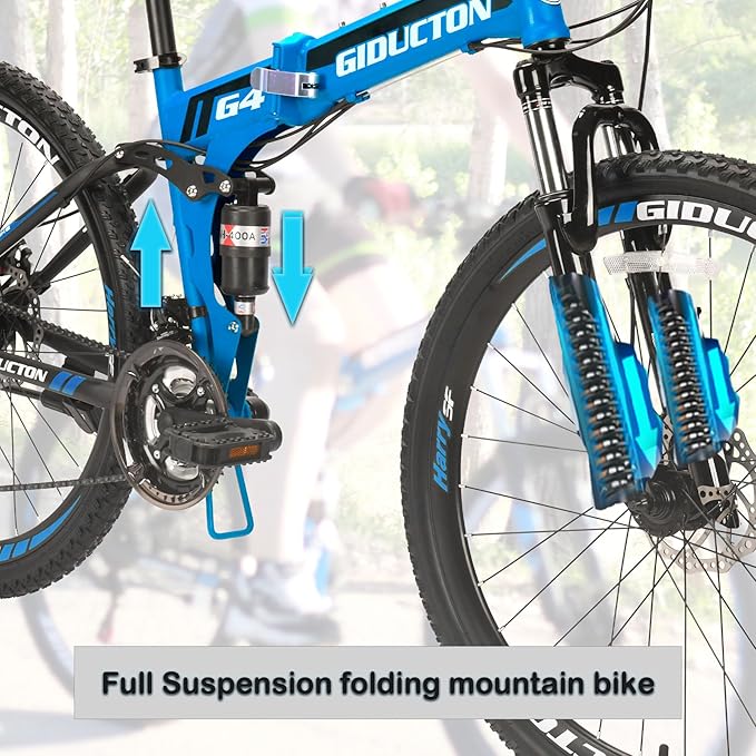 26" Folding Mountain Bike,21 Speed Full Suspension Foldable Bikes,Dual Disc Brakes Bicycle for Adults