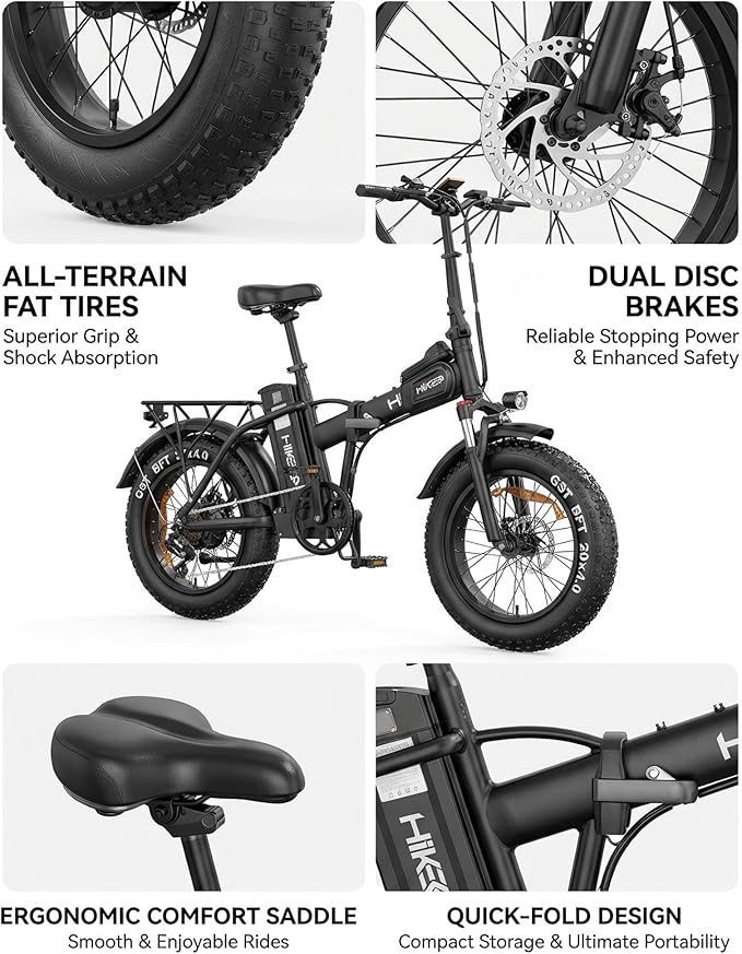 Folding Electric Bicycle for Adults - 750W High Power Motor, 16"/20" Fat Tire E-Bike, Long Range 48V 13AH/25Ah Battery, LCD Screen, Disc Brakes, Adjustable Seat & Handlebar