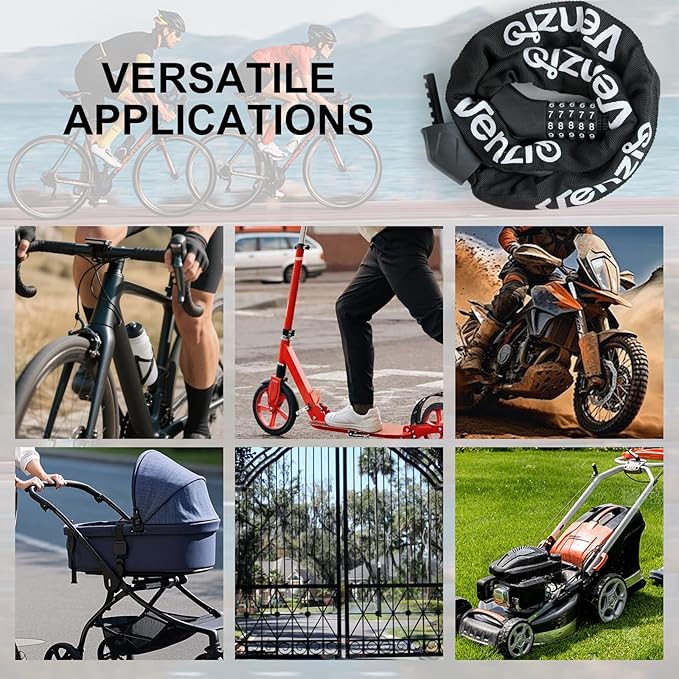 Venzio 3FT Heavy Duty Bike Chain Lock, 6mm Steel with 5-Digit Resettable Combination Lock, Zinc Alloy Core, Scratch-Proof Cover, Anti-Theft Lock for Bicycle, Scooter, E-Bike, Fence, Door