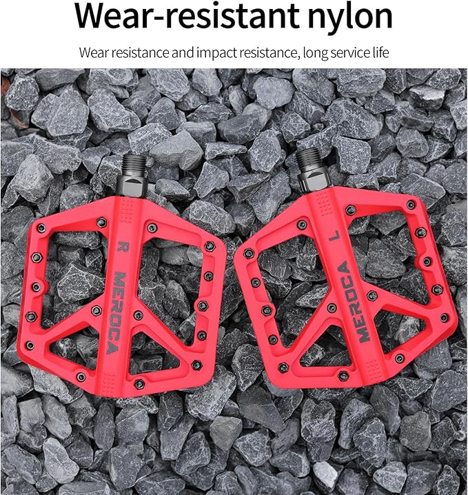 MEROCA Mountain Bike Nylon Pedals, Mountain Bike Pedals, Non-Slip Lightweight Nylon Fiber Bicycle Pedals