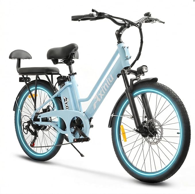 24 Inch Electric Bike for Adults, Step Through Ebike for Women, Peak 1000W Motor 22MPH, 48V 20AH Removable Battery Up to 70 Miles, 7 Speed Dual Shock Absorber, City Cruiser Commuter Bicycle