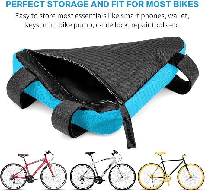 Bike Triangle Frame Bag - Bicycle Cycling Handlebar Front Pouch Saddle Storage Bag for Road and Mountain Bikes (Blue)