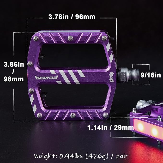LED Bike Pedals in 5 Modes Lights, USB Rechargeable, Waterproof, CNC Aluminium Red Platform Bicycle Pedals w 9/16in Cr-Mo Spindle 3 Bearings for Adult Youth Commuter Road Bike Pedals Replacement