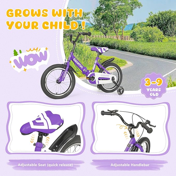 Outroad Kids Bike for Boys Girls Age 3-9 Years Old, 14 16 18 Inch Kid's Bike with Training Wheels, Children Bicycles for Toddler, Blue and Red