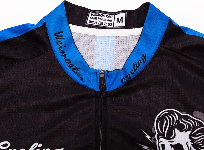 Men Cycling Jersey Skull Bike Short Sleeve Tops Quick-Dry Reflective 3-Pockets S-3XL