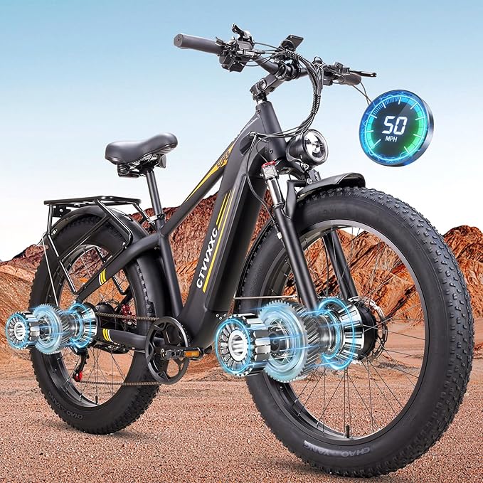 8000W Peak Dual Motor Electric Bike for Adults, 50MPH Max Fast E-Bike,52V 26Ah Battery 95 Miles Long Range Ebikes,26"x4.0 Fat Tires Electric Mountain Bicycle for Off-road Commuter Sand Beach Snow