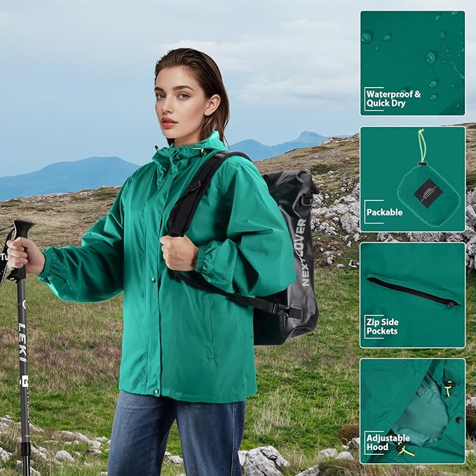 SOPPY Rain Jacket Women Waterproof Jacket With Hood Lightweight Raincoat with Pockets Windbreaker Breathable Rain Coats