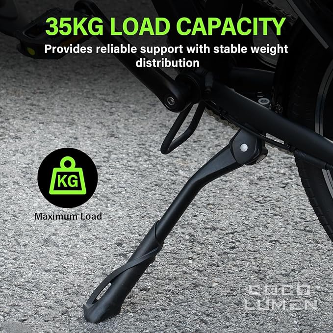 Bike Kickstand Center Mount - Adjustable Kickstand for Mountain, Road & Ebikes - Wide Reinforced Base Fits 26"/29" Wheels - Aluminum Alloy Supports 35kg Load