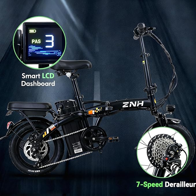 ZNH Electric Bike for Adults and Teens,14" Foldable Electric Bike with 1000W Peak Motor Up to 23 MPH, Electric Mini Bike with 48V 13Ah Removable Battery 28-50 Miles PAS Range, UL 2849 Certified