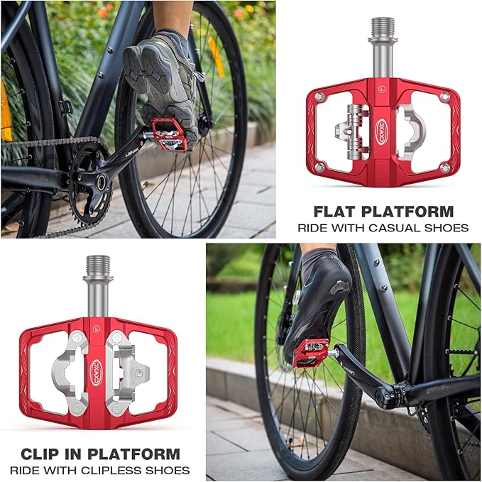 CXWXC Mountain Bike Pedals Compatible with Shimano SPD Cleats - Dual Sided Plat & Clip Pedal, 9/16” Bicycle Platform and Clipless Pedals for Road, MTB, and Hybrid Bikes
