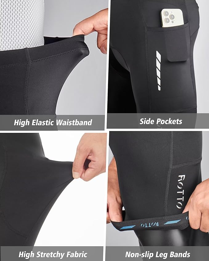 ROTTO Men's Cycling Shorts Padded Bike Shorts with Sponge & Gel Padding for Road & MTB Biking