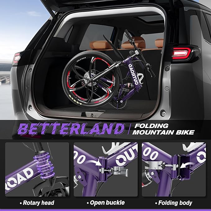 26" Foldable MTB – 21-Speed Full Suspension, High-Carbon Steel Frame, Dual Disc Brakes & Quick-Release Tires – Adults & Teens (Multiple Colors)
