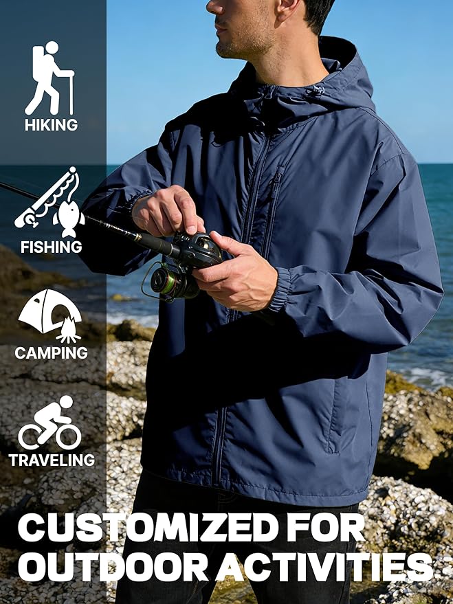Men's Cycling Jacket Rain Jacket Waterproof Windbreaker Raincoat Running Hiking Gear Hood Lightweight Packable