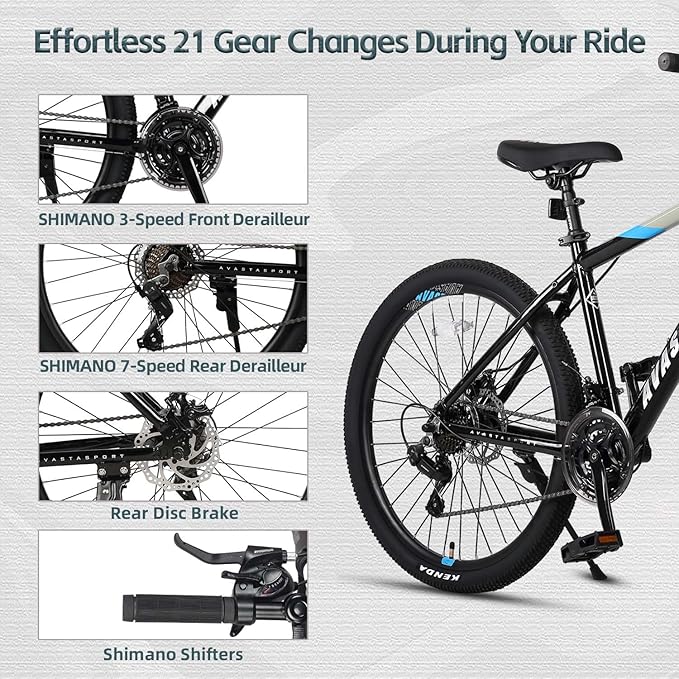 AVASTA Earth 26 27.5 inch Mountain Bike with 21-Speed, Aluminum Frame, Dual Disc Brake, Comfortable Saddle, Multiple Colors