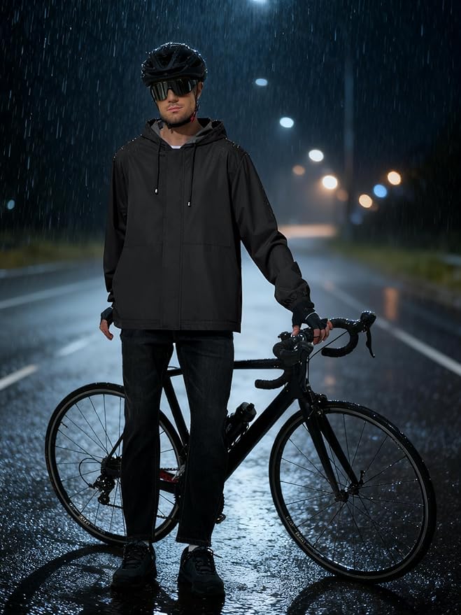 Men's Rain Jacket Waterproof Windbreaker Raincoat Cycling Running Hiking Golf Travel Gear Hood Lightweight Packable