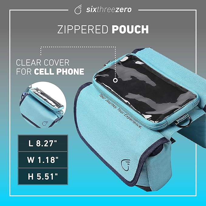 sixthreezero Frame Mount Bike Bag, Waterproof Universal Bicycle Pouch, Double Sided Cargo Storage Bags for Top Tube with Phone Holder