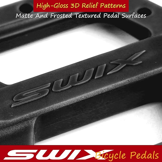 SWIX Bike Pedals Professional Mountain and Road Bike Flat Pedal Wide Paltform and Lightweight Non-Slip Pedal for 9/16" Bike/Hybrid Bike/E-Bike Parts Replacement Pedals Bike Accessories