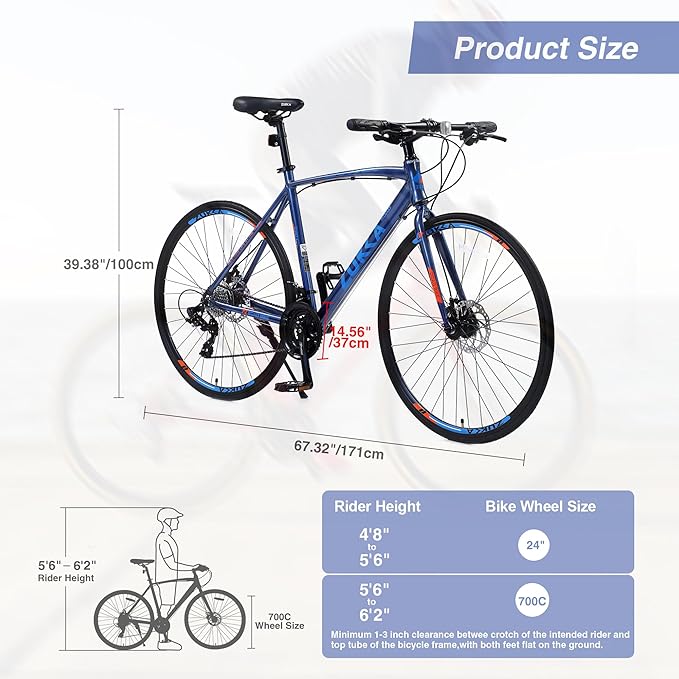 24 Speed Hybrid Bike Disc Brake 700C Road Bike for Men Women's City Bicycle