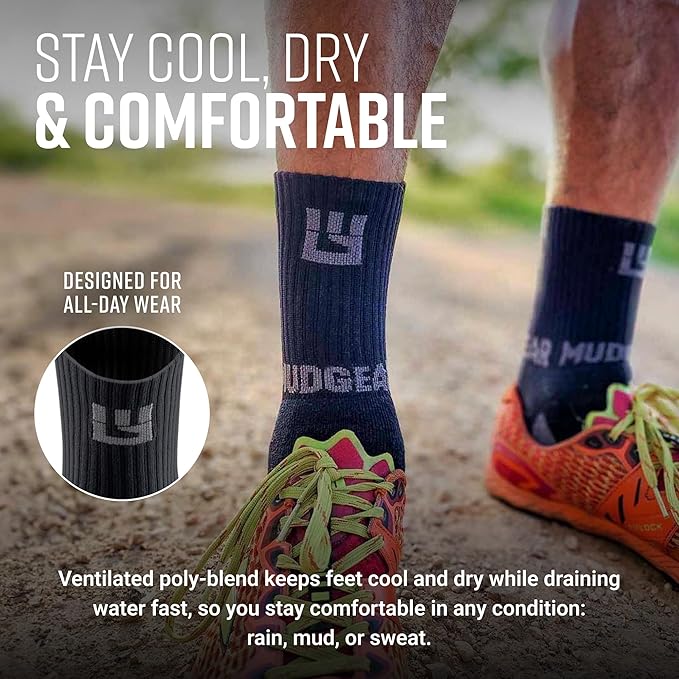 Crew Length Trail Running Socks, Quick-Drying Mid-Calf Socks with Arch Support, Sweat-Resistant, Breathable Athletic Socks