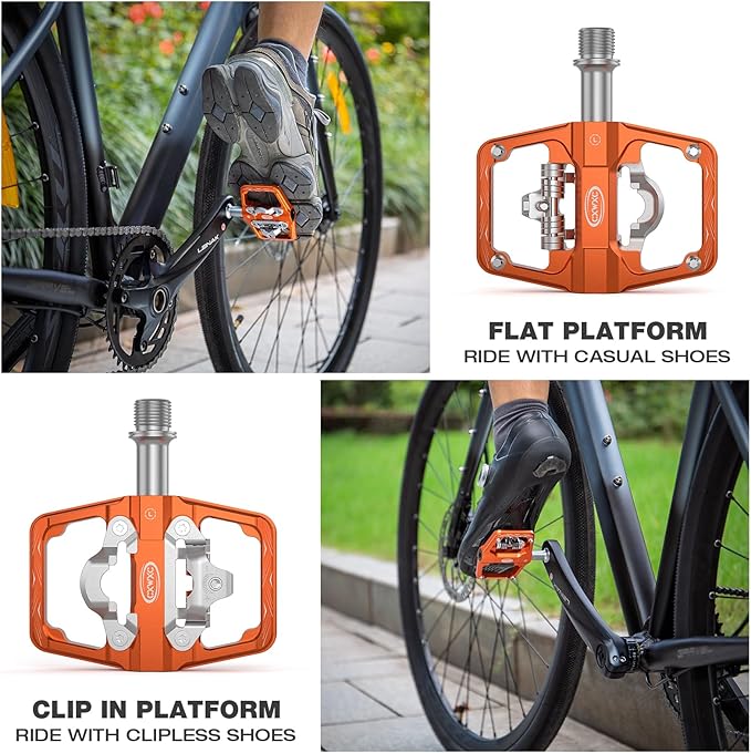 CXWXC Mountain Bike Pedals Compatible with Shimano SPD Cleats - Dual Sided Plat & Clip Pedal, 9/16” Bicycle Platform and Clipless Pedals for Road, MTB, and Hybrid Bikes