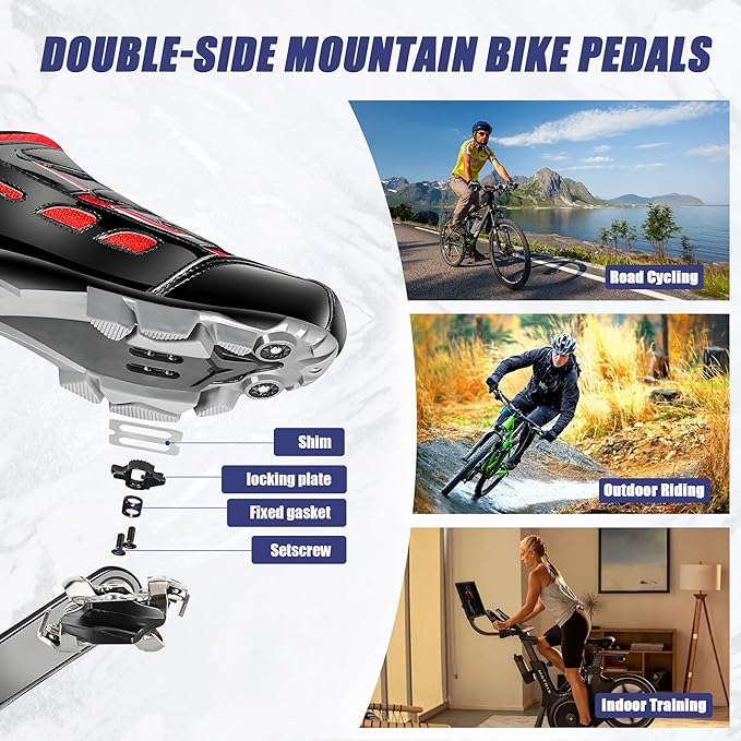 SPD Bike Pedals, 9/16 "Mountain Bike Pedal, Aluminum Alloy Sealed Clipless Pedals Compatible with SPD Type Cleats - Easy Clip in & Out