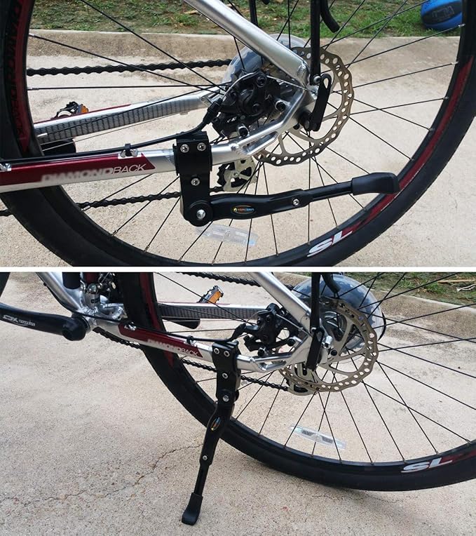 Bike Kickstand Adjustable Aluminium Alloy Bicycle Kickstand Bike Side Kickstand Fit for 22" 24" 26" 28" Mountain Bike Road Bike/BMX/MTB (Black for 22-24-26-27-28 inch bike)