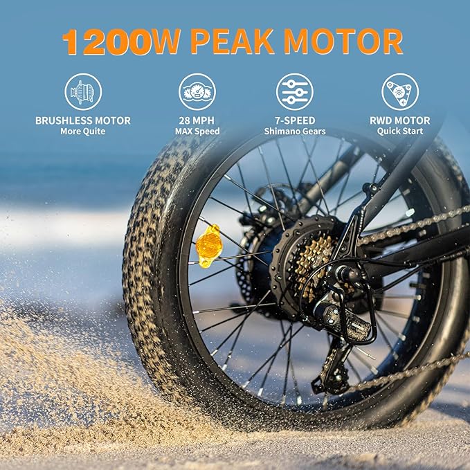 Jasion EB7 2.0 Adult Electric Bicycles, 28MPH Folding Electric Bike,1200W Peak Motor, 480WH Battery 55Miles Commute Ebikes for Adults,Shock Absorber,20" Fat Tire for City,Beach,Snow,Mountain