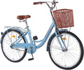 24/26 Inch Adult Comfort Bike for Women, Women Commuter Bicycle Single Speed with Rear Rack and Basket, Comfortable City Bikes Ergonomic Upright Design for Women, Men and Teens