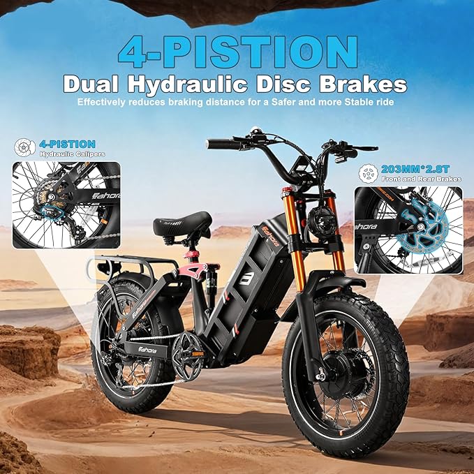 2026 eAhora Juliet Pro 2 EBike - Dual Motor 5400W/1200W 30-43MPH 60V 70Ah 200Mile Long Range Electric Bike for Adults, 20'' Fat Tire Fast Electric Mountain Bike Full Suspension Electric Bicycle