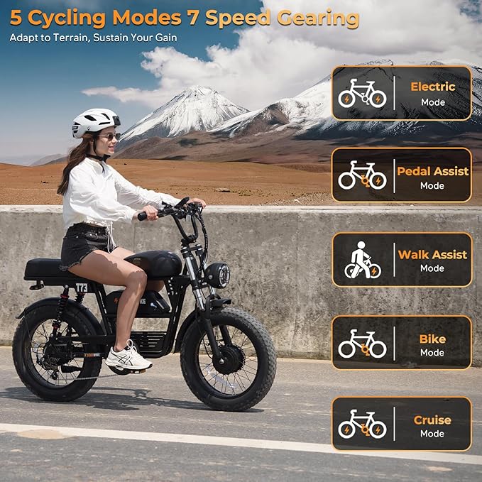 T73 Series Electric Bike for Adults,1000W/1500W/3000W Motor,30/33/37.5MPH 34-120 Miles,48V15.6/41.6 AH Electric Bikes,20 * 4 Fat Tire Ebike Hydraulic Brake Full Suspension Off-Road Riding