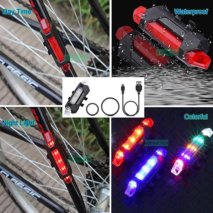 2 Pack USB Rechargeable LED Bicycle Rear Lights Cycling Bike Taillight Safety Lamp Night Essential Waterproof 4 Modes Warning Light for Men Women Kids MTB