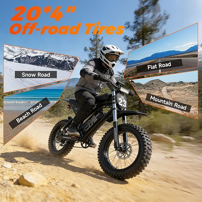 Electric Bike for Adults, 1500W-3000W Peak Ebike with Full Suspension, 20" x 4.0 Fat Tire Retro Scrambler Moped Style, 48V/52V Long Range All-Terrain Electric Bicycle, UL 2849 Certified