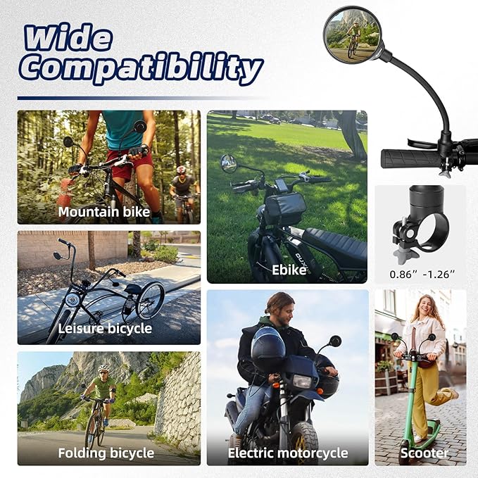 West Biking Bike Mirror Handlebar Mount, Adjustable Rotatable Bicycle Rear View Mirror, Wide Angle Acrylic Convex Safety Mirror for Mountain Road Bike