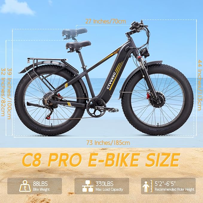 Electric Bike for Adults Men 50MPH - 8000W Peak Dual Motor Ebike,Fast AWD E Bikes,52V 26Ah 95Miles Long Range,Adjustable Stem,Dual Hydraulic Brakes,26" Fat Tire E-Bike for Commuter Mountain Off-Road