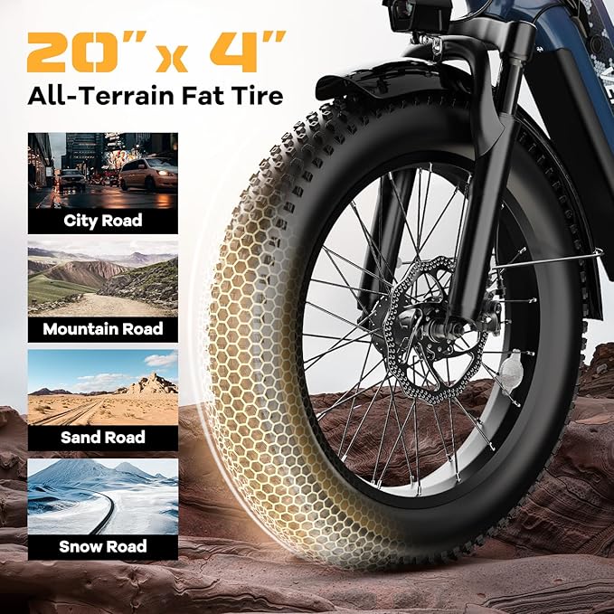 1500W Electric Bike for Adults Full Suspension,48/52v 20AH Electric Dirt Bike with 20" x 4.0 Fat Tire, Max 30+MPH & 70 Miles Electric Bicycle, Ebike for Snow, Mountains, Road UL Certified