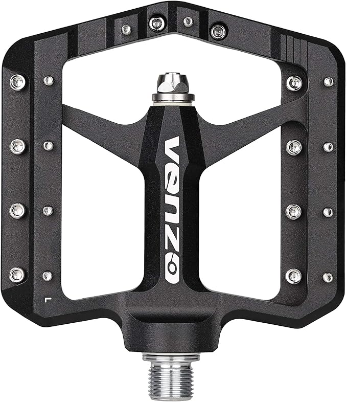 VENZO Flat Mountain BMX MTB CNC Bike Sealed Oversized Bearing Pedals - Large Bicycle Platform -98mm x 98mm- 15mm Thickness - Pedals 9/16" with Anti-Skid Anti-Slip Nail - Downhill