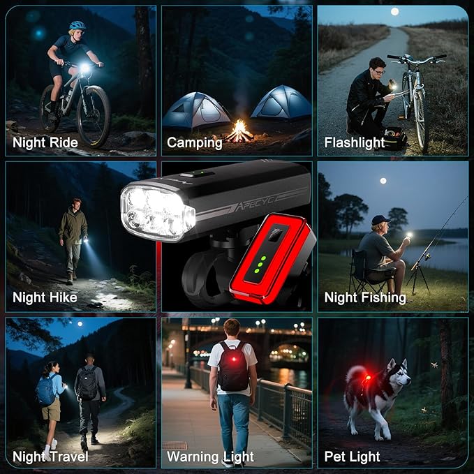 Super Bright Bike Lights Set, 18000LM USB Rechargeable Bicycle Front Headlight & Rear Taillight, Compatible with Garmin/GoPro, Night Riding Light for Mountain Bike/Urban Commuter Cycling