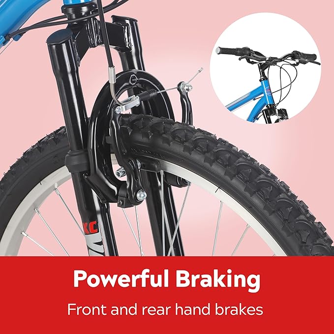 Pacific Mountain Sport Bike, 24 or 26 inch Mountain Bike for Youth and Adults, 18 Speed, Steel Frame, Knobby Tires, Front Suspension Fork, Twist Shifters, Linear Pull Brakes, Youth and Adult Bicycle