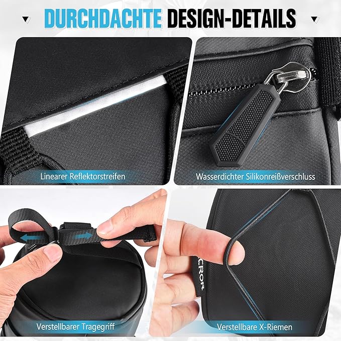 GXCROR Bike Handlebar Bag Waterproof 2.4L - Bicycle Front Bag Frame Storage Roll Bag Mountain Road, Bag Professional Cycling Accessories, Convertible to Crossbody Sling & Hand Carry Bag Handlebar Bag