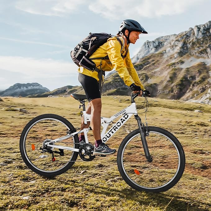 Mountain Bike for Adult Men Women, 26 Inch 7 Speed Mountian Bicycle with Dual Full Suspension, Dual V Brake MTB Bicycle, Multiple Colors