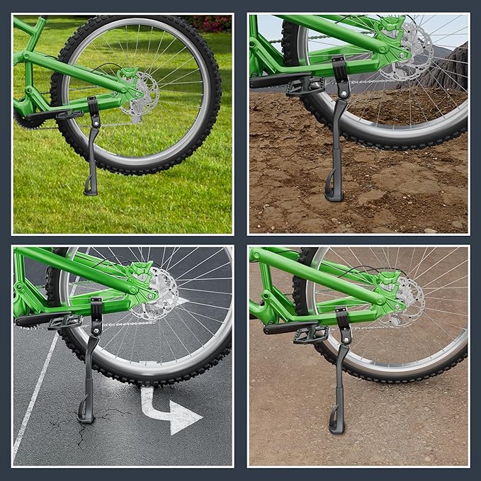 Bike Kickstand for 26-29 Inch Adult Bicycle, Adjustable Aluminum Bicycle Kickstand, Sturdy and Non-slip Kick Stand for Mountain/Road/E-Bike
