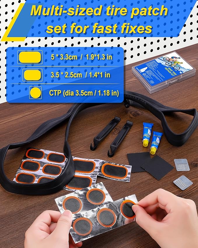 Bike Tire Repair Kit, Bicycle Inner Tube Patch Kit – Portable Case for Bicycle, Motorcycle & Inflatable Tubes