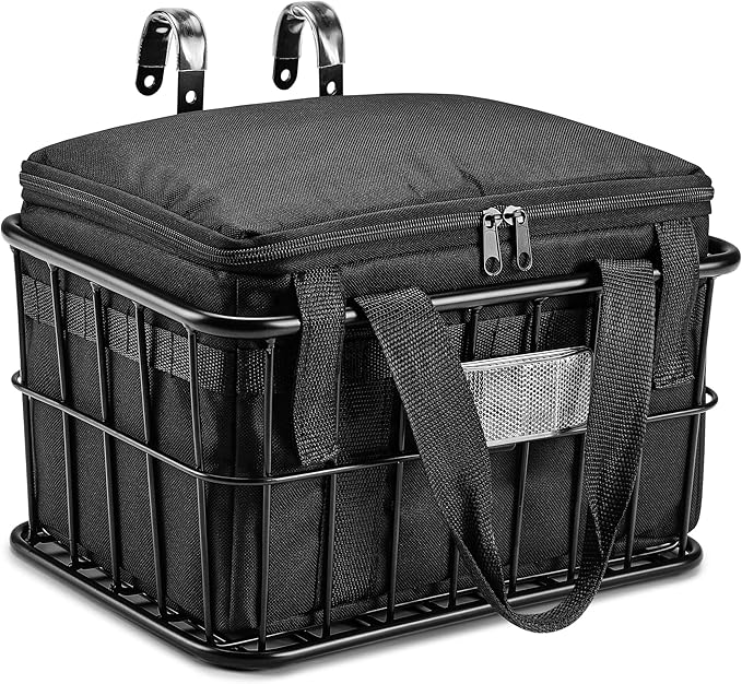 Bike Basket Front with Removable Liner Bag, Large Bicycle Front Basket for Men Women, Heavy Duty Metal Bike Cargo Basket for Adult Bikes, Ebike, Electric Bike, Mountain Bike, City Bike, Cruiser