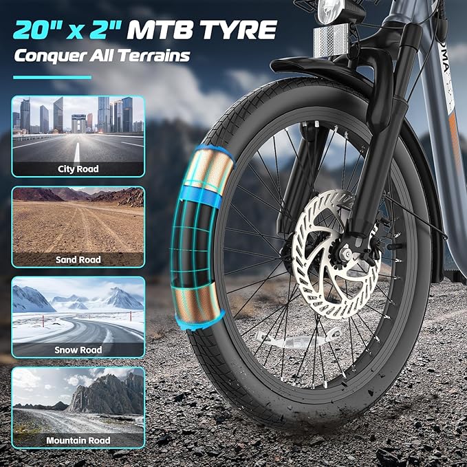 Caroma Peak 500W/800W/1200W Electric Scooter with Seat, 20" Fat Tire Electric Bike with 48V Removable Battery, Up to 30Miles & 20MPH, Adult Scooter for Commuting with Basket&Adjustable Seat